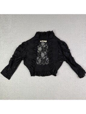 Mystic Eyelit Lace Trim Crop Blouse Black Floral Boho Y2k Sz Small Chico Stretch
